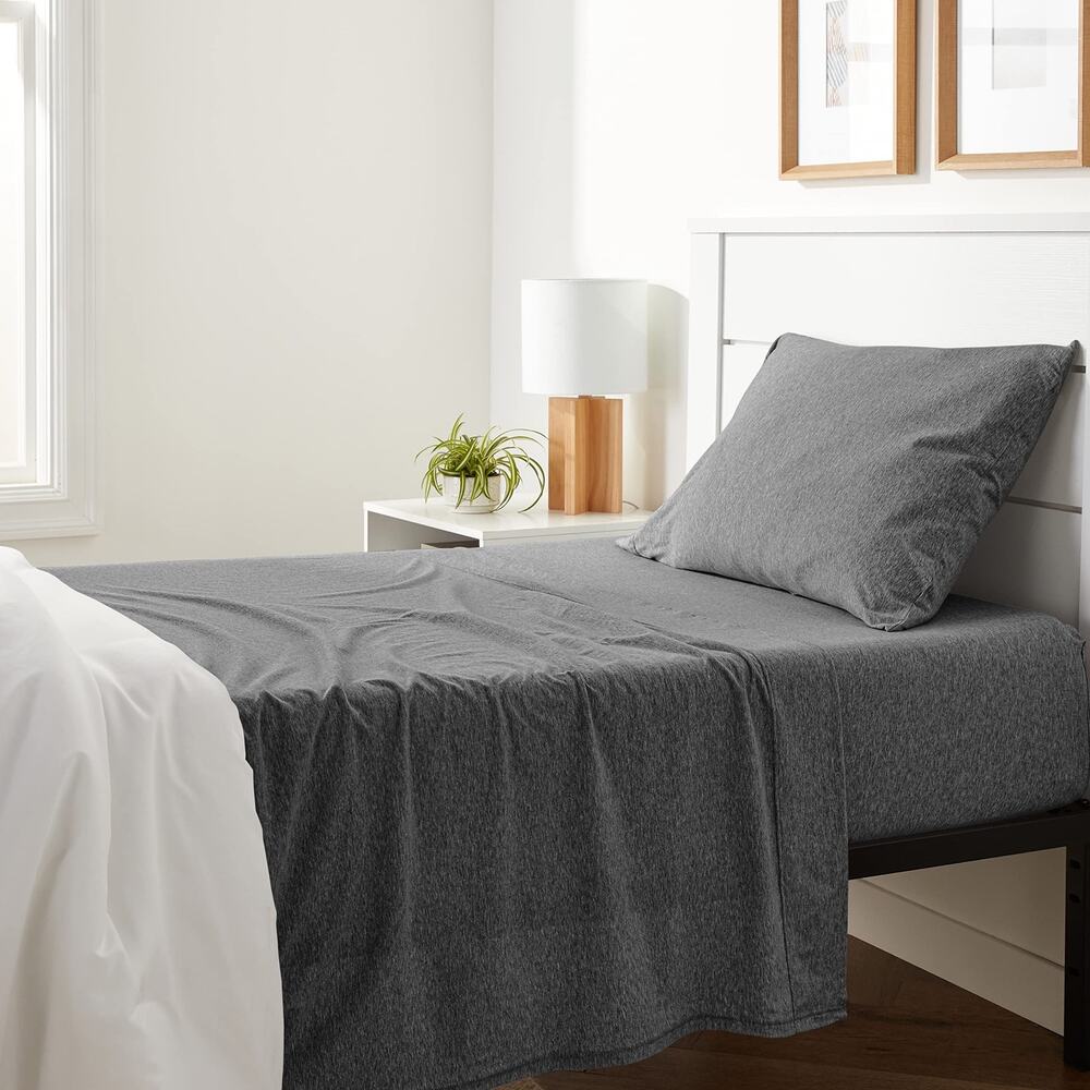 Amazon Basics 3 Piece Bed Sheet Set Flat Fitted Sheets Pillowcase Twin Dark Gray